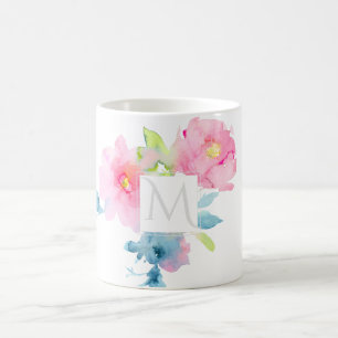 Mug PixDezines MONOGRAM WATERCOLOR JARDIN ROSE ROSE