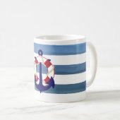 Mug PixDezines rayures nautiques/ancres (Devant droit)