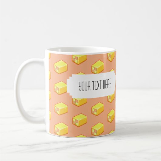 Mug Pixel Art Battenberg Motif de gâteau avec Étiquett (Gauche)