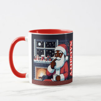 Mug Pixel Black Père Noël Naughty Or Nice Night avec C