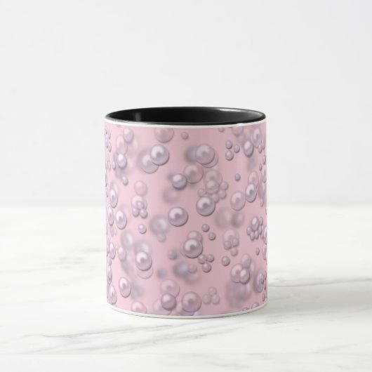 Mug Placers de perles blanches roses sur velours rose (Centre)