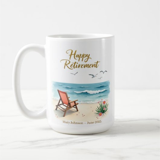 Mug Plage aquarelle de retraite heureuse personnalisée (Gauche)