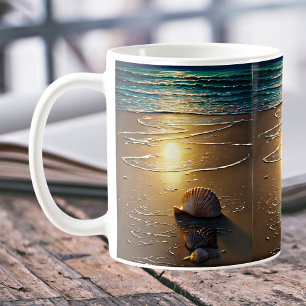 Mug Plage au coucher du soleil avec des coquillages