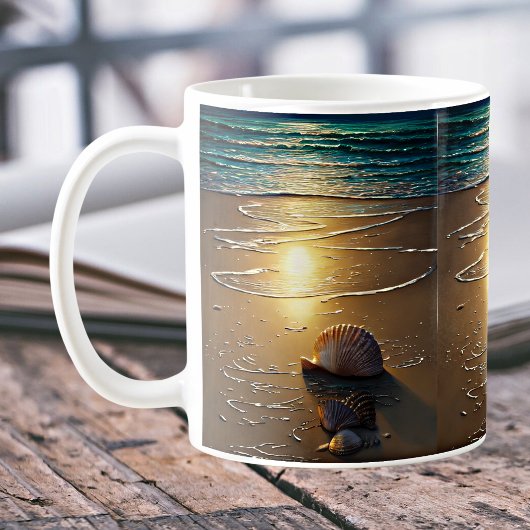 Mug Plage au coucher du soleil avec des coquillages