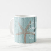 Mug Plage Blue Faux Wood Starfish (Devant gauche)