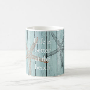 Mug Plage Blue Faux Wood Starfish