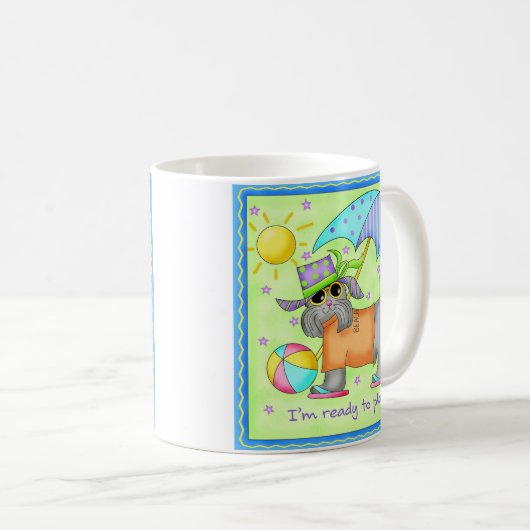 Mug Plage Chien Whimsy Art Vert bleu (Devant droit)