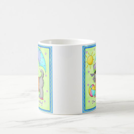 Mug Plage Chien Whimsy Art Vert bleu (Centre)