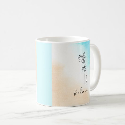 Mug Plage d'aquarelle bleu clair simple (Devant droit)