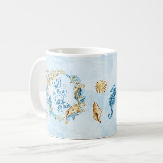 Mug Plage de coquillages thème bleu (Devant gauche)