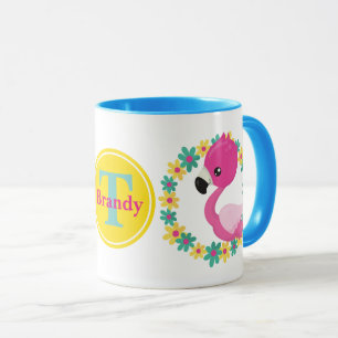Mug Plage de Flamant rose rose amusant ajouter le nom