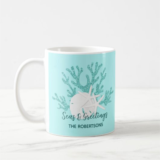 Mug Plage de Noël côtière Mer et salutations (Gauche)