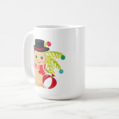 Mug plage de Noël festif bonhomme de neige ajouter mon (Devant gauche)