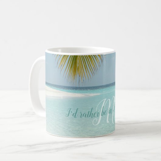 Mug Plage de sable tropical Turquoise Typographie Palm (Devant gauche)