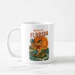 Mug Plage de surf d'alligator - Pin-up Rétro Vie Côtiè