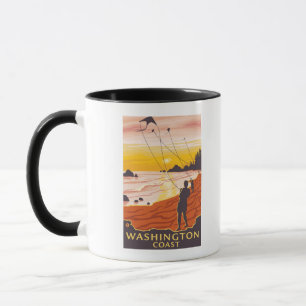 Mug Plage et cerfs-volants - côte de Washington