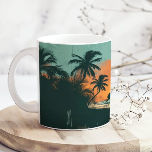 Mug Plage Rétro Surf Coucher de soleil Ajouter un nom