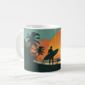Mug Plage Rétro Surf Coucher de soleil Ajouter un nom (Devant gauche)