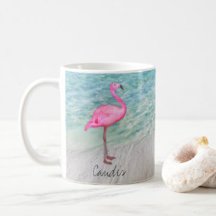 Mug Plage sablonneuse tropicale de Flamant rose rose