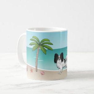 Mug Plage Tropicale d'été de Chien de Papillon noir et