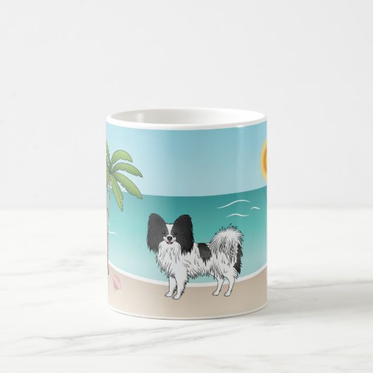 Mug Plage Tropicale d'été de Chien de Papillon noir et (Centre)