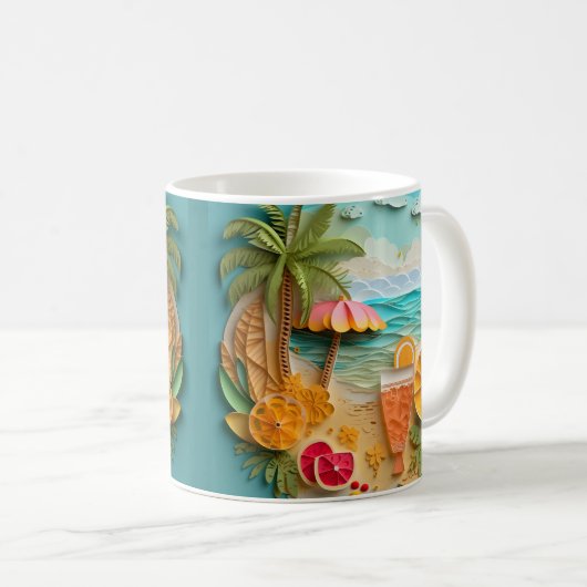 Mug Plage tropicale imprimée 3D (Devant droit)