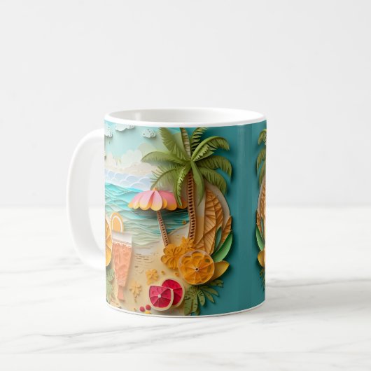 Mug Plage tropicale imprimée 3D (Devant gauche)