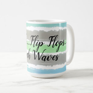Mug Plage Vagues Gris Vert Bleu Aquarelle Rayures