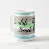 Mug Plage Vagues Gris Vert Bleu Aquarelle Rayures (Devant gauche)