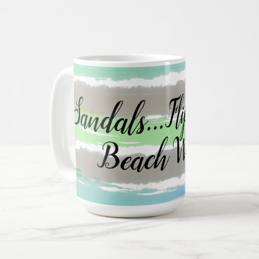 Mug Plage Vagues Gris Vert Bleu Aquarelle Rayures (Devant gauche)