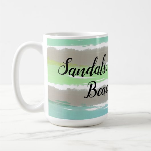 Mug Plage Vagues Gris Vert Bleu Aquarelle Rayures (Gauche)