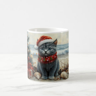 Mug Plage Vintage de Noël de chat bleu russe