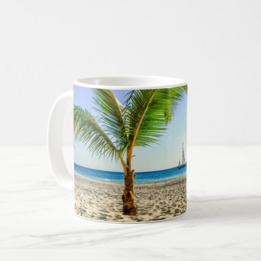 Mug Plages tropicales | Bateau, Palmier, Aruba (Devant gauche)