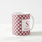 Mug Plaid Argyle Rouge Monogramme Nom (Devant droit)