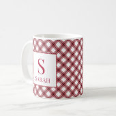 Mug Plaid Argyle Rouge Monogramme Nom (Devant gauche)