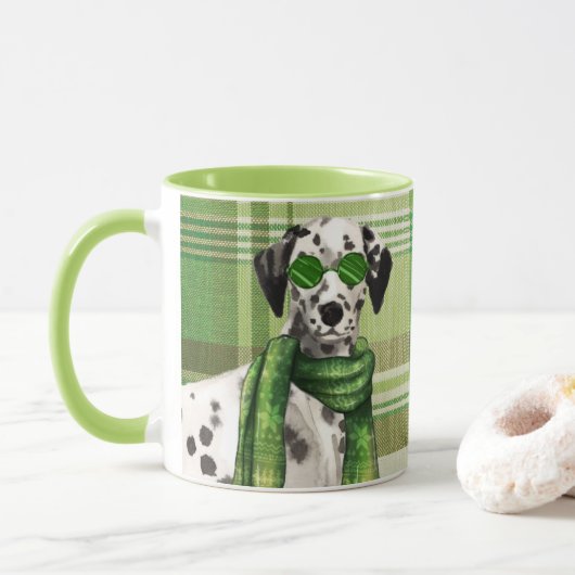 Mug Plaid avec un chien de Noël dalmate (Avec donut)