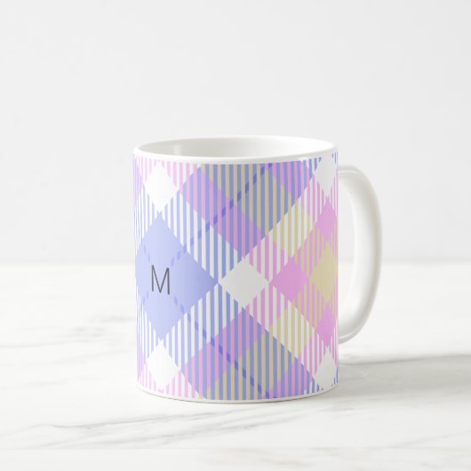 Mug Plaid bleu rose jaune (Devant droit)