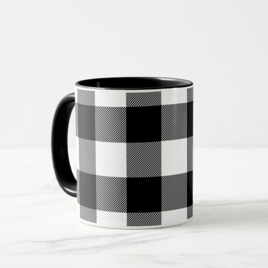 Mug Plaid Buffalo Noir et Blanc (Devant gauche)