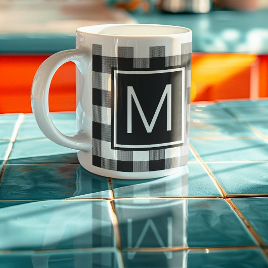 Mug Plaid Buffalo Noir et Blanc Monogrammé