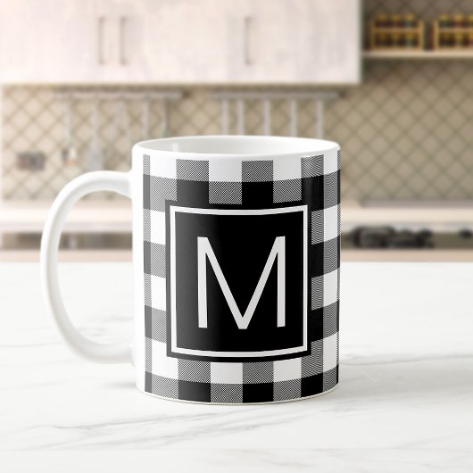 Mug Plaid Buffalo Noir et Blanc Monogrammé