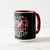Mug Plaid CHRIST Design with Cross and Snowflakes (Devant droit)