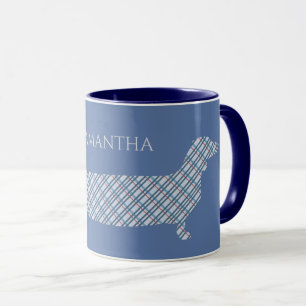 Mug Plaid Dachshund sur Blue Personnalisé