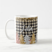 Mug Plaid de Noël et paillettes avec nom (Gauche)