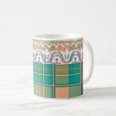 Mug Plaid et dentelle vert pêche mignonne girly (Devant droit)