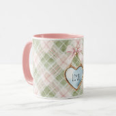 Mug Plaid Green Pink Bow Blue Gold Heart Love (Devant gauche)