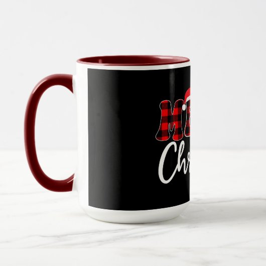 Mug Plaid MERRY Design with Santa Hat (Gauche)