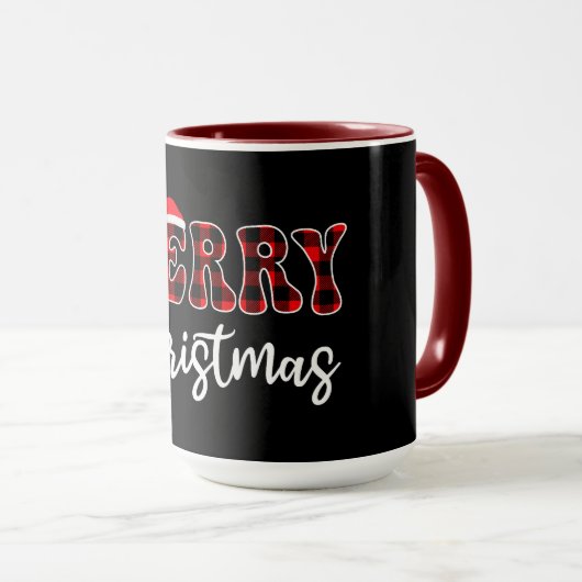 Mug Plaid MERRY Design with Santa Hat (Devant droit)
