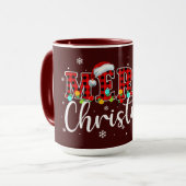 Mug Plaid MERRY Letters with Santa Hat  (Devant gauche)