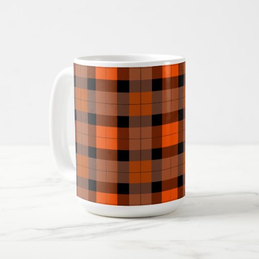 Mug Plaid noir orange d'automne (Devant gauche)
