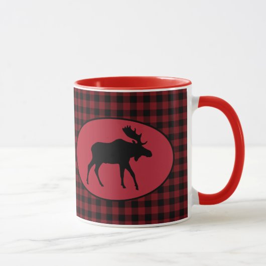 Mug Plaid noir rouge d'orignaux (Droite)